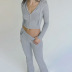 solid color slim fit full zipper hoodie high waist sweatpants set NSAFS137830