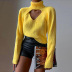 solid color turtleneck hollow two-piece wool sweater NSAFS137833