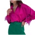 solid color ice silk feather stitching long sleeve shirt NSSFN137836