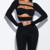solid color hollow tight-fitting long-sleeved top yoga pants set NSSFN137839