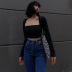 solid color square-neck long-sleeved crop top NSSFN137852