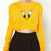 yellow bird embroidery long-sleeved crop pullover sweater NSSFN137853