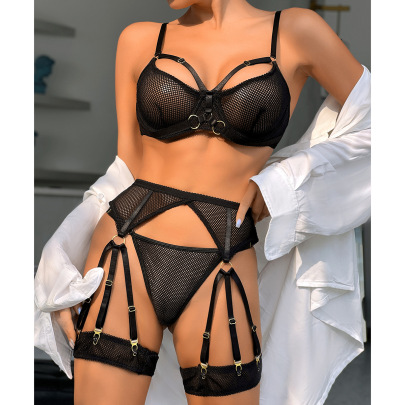 Mesh See-through Embroidery Four-piece Underwear Set NSHLN137857