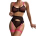 contrasting color mesh see-through gathered three-piece underwear set NSHLN137862