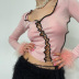 fur stitching sleeves square collar hollow slim fit straps crop top NSCOK137875