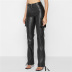 solid color high waist straight PU leather slim trousers NSCOK137886