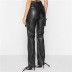 solid color high waist straight PU leather slim trousers NSCOK137886