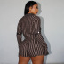 striped print long-sleeved single-breasted shirt and short shorts set NSCOK137888