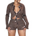 striped print long-sleeved single-breasted shirt and short shorts set NSCOK137888