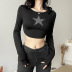 round neck long-sleeved five-pointed star rhinestone slim-fitting cropped T-shirt NSCOK137896