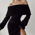 solid color one word neck long sleeve slit sheath dress NSCOK137900