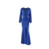 solid color long-sleeved pleated sexy deep V-neck slit prom dress NSSFN137920