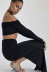 solid color deep V-neck hanging neck long-sleeved tight top slit sheath skirt set NSSFN137930