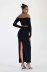 solid color deep V-neck hanging neck long-sleeved tight top slit sheath skirt set NSSFN137930
