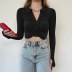 solid color Knitted Lapel Long Sleeve crop Top NSAFS137934