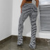 striped knitted stitching high waist and hip lift trousers NSAFS137938
