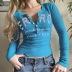 ribbed print long-sleeved button slim fit T-shirt NSAFS137948