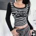 long-sleeved color contrast striped slim fit top NSAFS137955