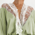 long sleeve lace stitching thin strap satin nightgown  NSMSY137959