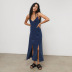 solid color satin slit slip nightdress can be worn outside NSMSY137970