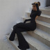 solid color backless slim round neck long-sleeved flared trousers jumpsuit NSBDX137978