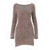 solid color retro knitted hollow long-sleeved dress NSBJD138002
