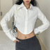 solid color see-through buttoned slim long-sleeved crop shirt NSBJD138004