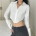 solid color see-through buttoned slim long-sleeved crop shirt NSBJD138004