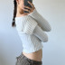 solid color V-neck knitted striped zipper long-sleeved top NSBJD138005
