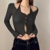 solid color V-neck see-through bow decoration fake two-piece top NSBJD138011