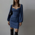solid color backless fishbone slim long sleeve dress NSBJD138013