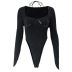 solid color hollow waist hanging neck long-sleeved jumpsuit NSBJD138015