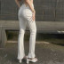 pantalones rectos delgados de encaje hueco plisado de cintura alta de color sólido NSBJD138030