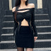 solid color wrap chest pleated long sleeve top NSBJD138031