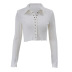 solid color lapel buttoned striped long-sleeved top NSBJD138032