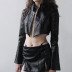 solid color pu long-sleeved top slit sheath skirt set NSBJD138035