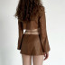 solid color pu long-sleeved top slit sheath skirt set NSBJD138035