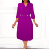 solid color suit collar pleated lapel long sleeve dress NSGML138046