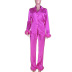 solid color satin suit collar top straight pants two-piece lounge set NSJZC138048