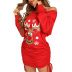 single Shoulder Long Sleeve Christmas Elk Print Dress NSJZC138050