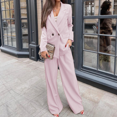Solid Color Long-sleeved Loose Suit Jacket Trousers Two-piece Set NSJZC138052