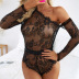 off-shoulder long sleeve see-through solid color lace one-piece underwear NSQMY137298