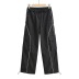 Elastic waist large pocket line stitching loose straight solid color trousers NSXDX137327
