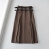 pleated solid color Double belt high waist A-line skirt NSXDX137328