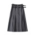 pleated solid color Double belt high waist A-line skirt NSXDX137328
