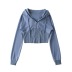 Long-sleeved hooded fishbone stitching slim short drawstring solid color sweatshirt NSXDX137332