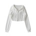 Long-sleeved hooded fishbone stitching slim short drawstring solid color sweatshirt NSXDX137332