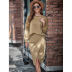 round neck long sleeve high waist slit solid color top and skirt set NSHNF137343