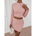 buttons solid color long sleeve high waist slim solid color top and skirt set NSHNF137347