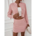 buttons solid color long sleeve high waist slim solid color top and skirt set NSHNF137347
